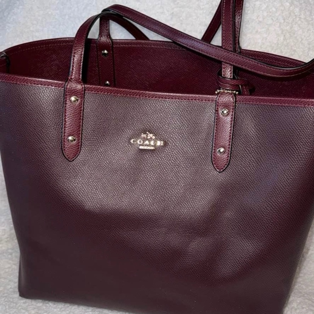 Coach Burgundy Leather Tote Bag Reversible
